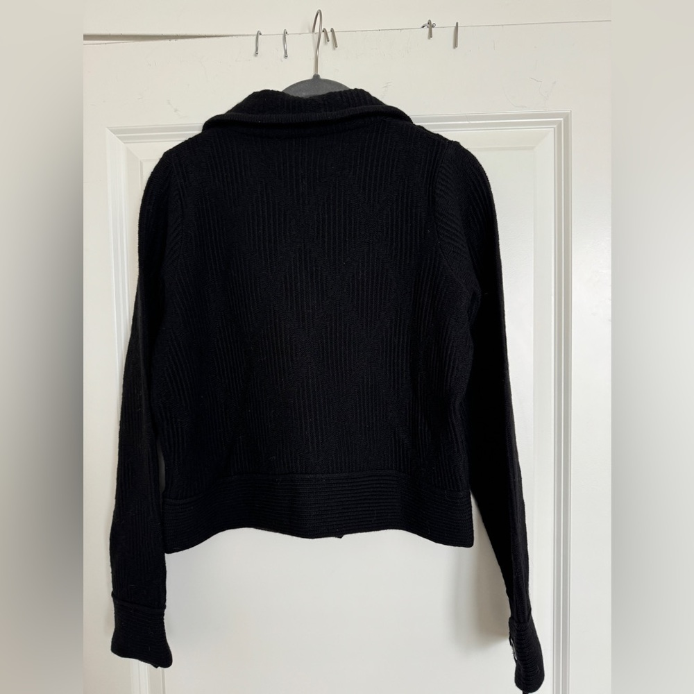 Burberry Black Ribbed Button-Up Wool Sweater Jacket - Picture 16 of 16